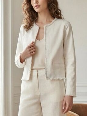 Elliott Lauren Cropped Front Pocket Raw Hem Jacket Size 4